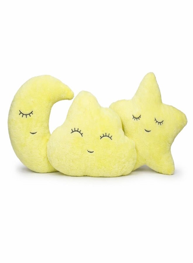 Humpy Hare Cute Soft Plush Cloud Moon Star Pillow Toy Set, Cot Cushion - Pack of 3, Playing Soft Toy for Kids, Children, Baby Play Cushion, Stuffed Plush Pillow (Lemon Yellow) - Image 2